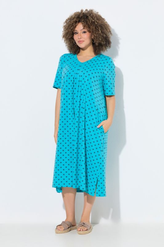 Star Print V-Neck Midi Dress