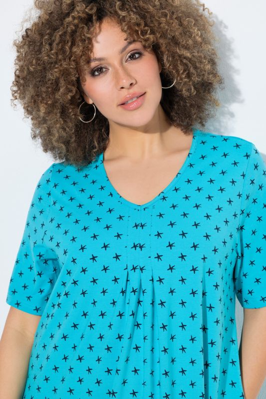 Star Print V-Neck Midi Dress