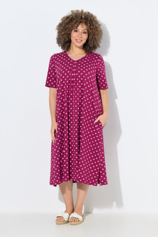Star Print V-Neck Midi Dress