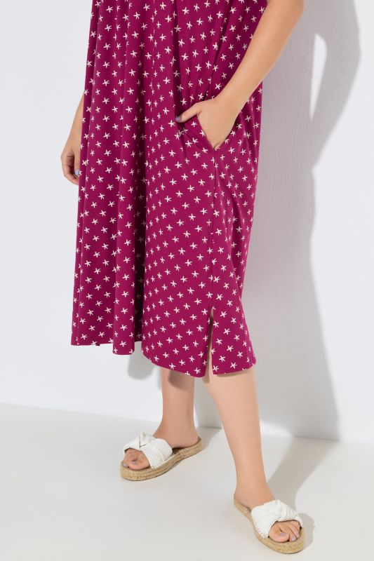 Star Print V-Neck Midi Dress