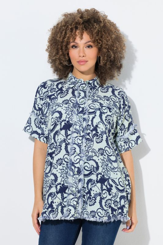 Floral Paisley Fringed Hem Muslin Blouse