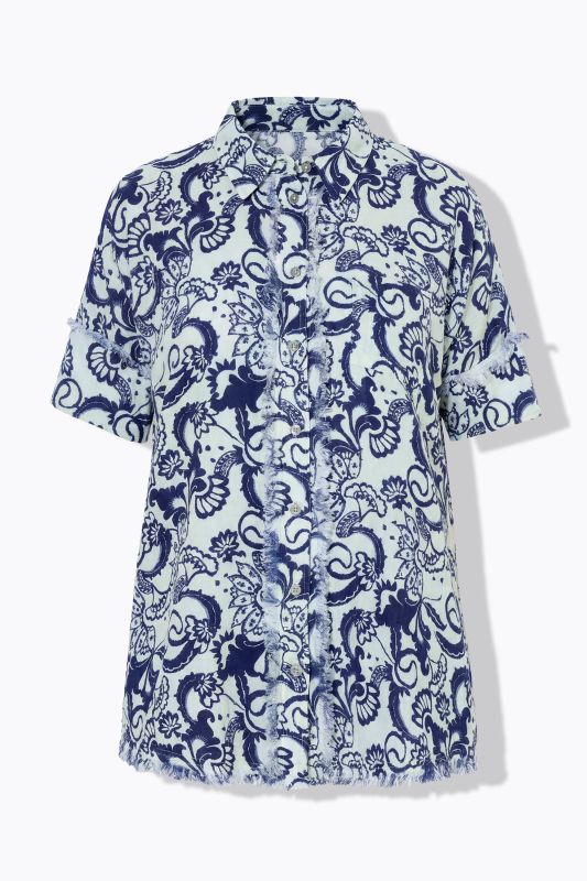 Floral Paisley Fringed Hem Muslin Blouse