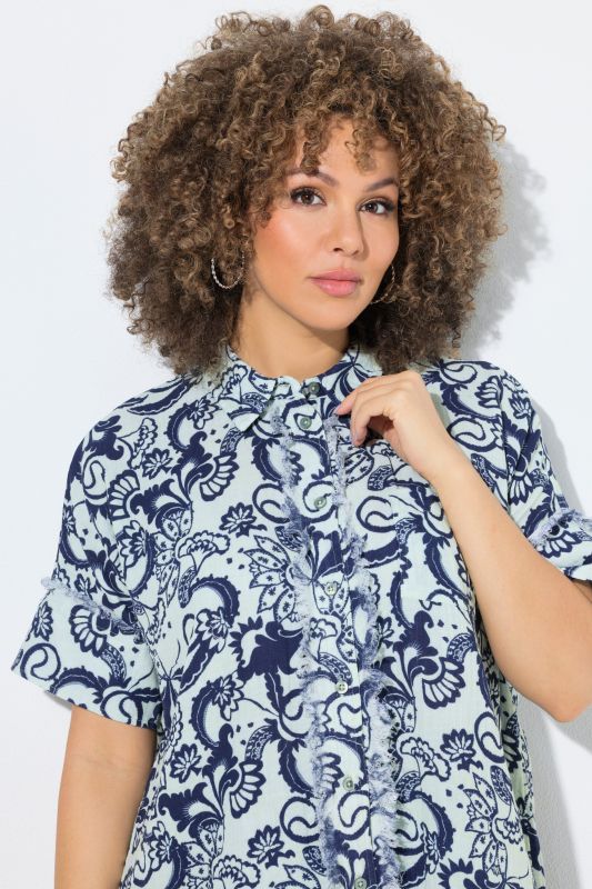 Floral Paisley Fringed Hem Muslin Blouse