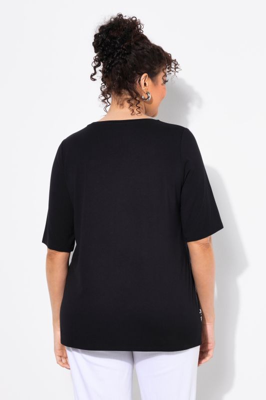 Satin Front Floral Patch Print Short Sleeve Tee