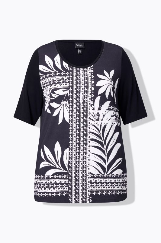 Satin Front Floral Patch Print Short Sleeve Tee