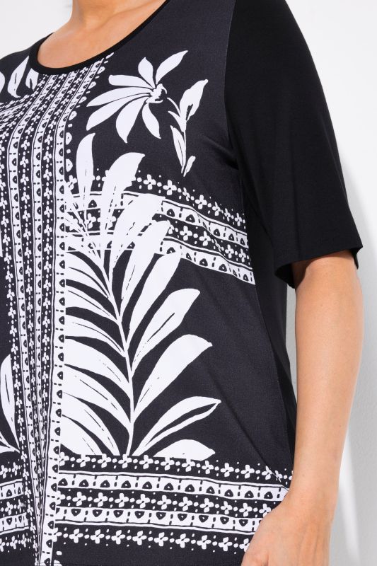 Satin Front Floral Patch Print Short Sleeve Tee