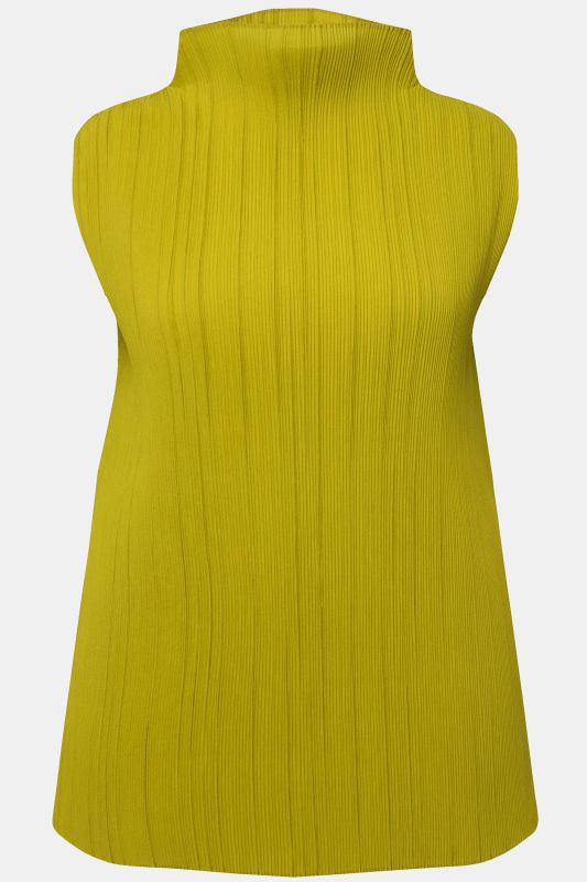 Pleated Sleeveless Stand-Up Collar Blouse