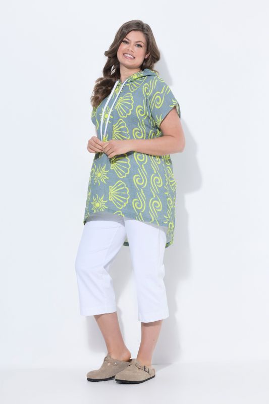 Seashell Print Hooded Muslin Tunic Blouse