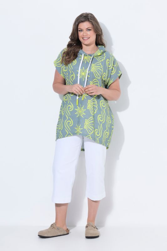 Seashell Print Hooded Muslin Tunic Blouse