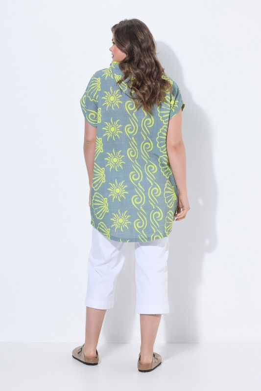 Seashell Print Hooded Muslin Tunic Blouse