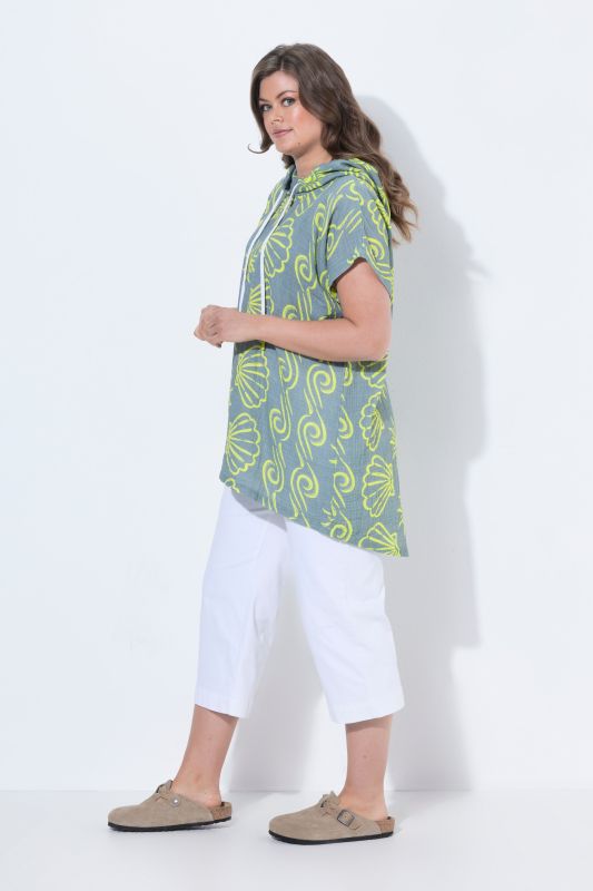 Seashell Print Hooded Muslin Tunic Blouse
