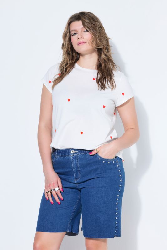 Rivet Studded Elastic Waist Denim Shorts