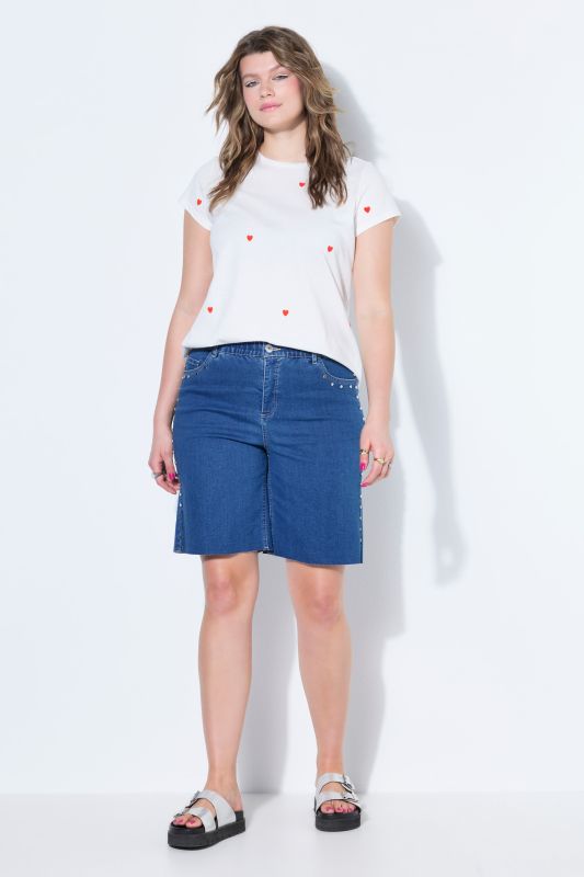 Rivet Studded Elastic Waist Denim Shorts