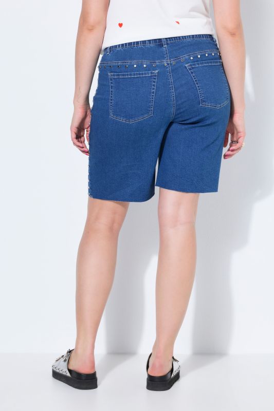 Rivet Studded Elastic Waist Denim Shorts
