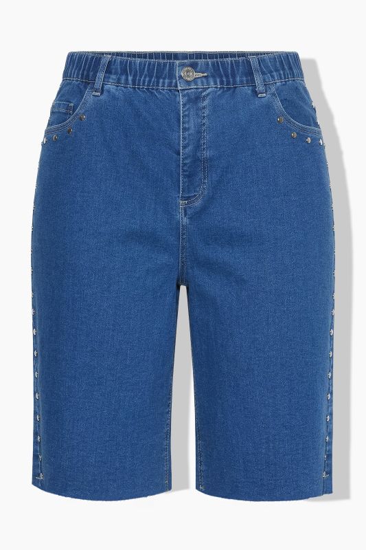 Rivet Studded Elastic Waist Denim Shorts