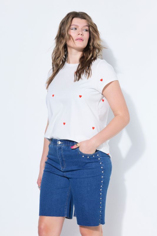 Rivet Studded Elastic Waist Denim Shorts