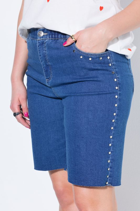 Rivet Studded Elastic Waist Denim Shorts