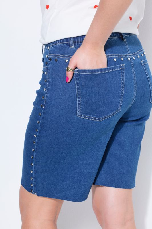Rivet Studded Elastic Waist Denim Shorts