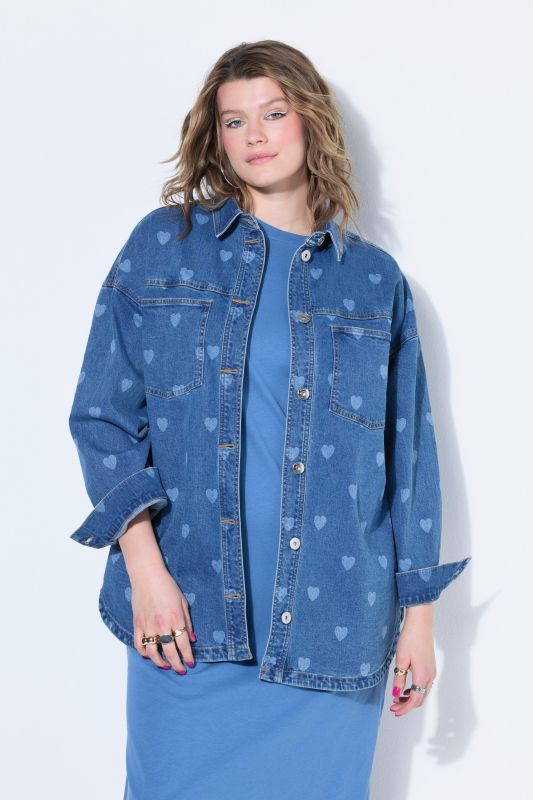 Hearts Denim Button-Down Blouse