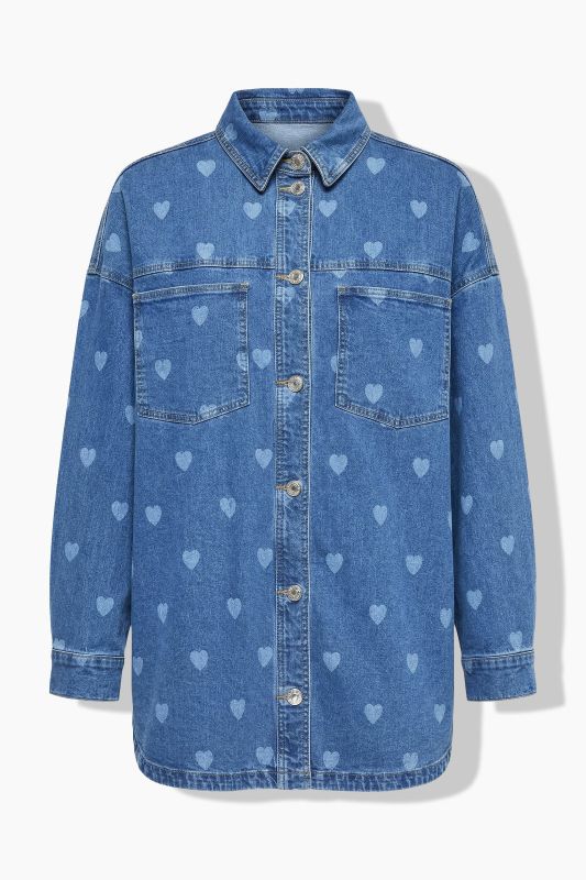 Hearts Denim Button-Down Blouse