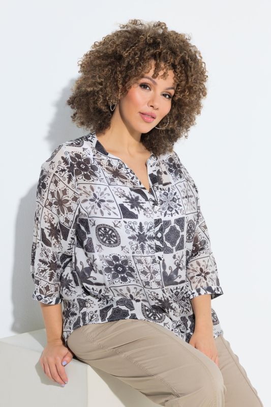 Tile Print 3/4 Sleeve Blouse