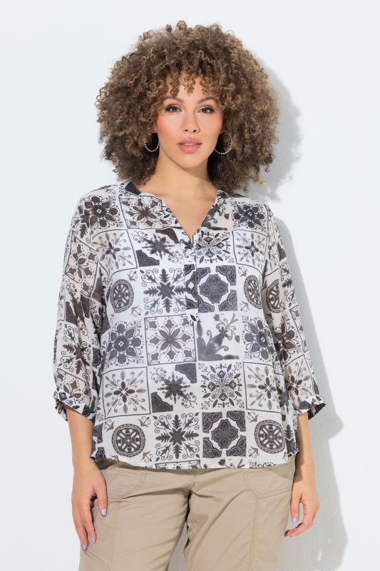 Tile Print 3/4 Sleeve Blouse