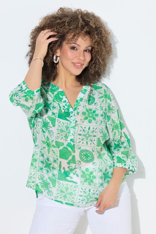 Tile Print 3/4 Sleeve Blouse