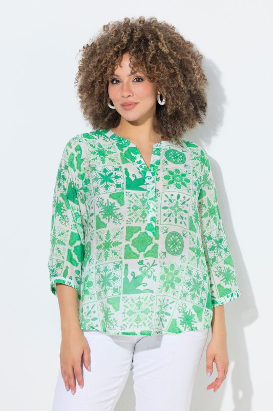 Tile Print 3/4 Sleeve Blouse