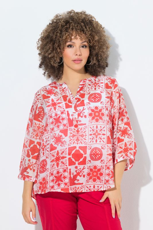 Tile Print 3/4 Sleeve Blouse