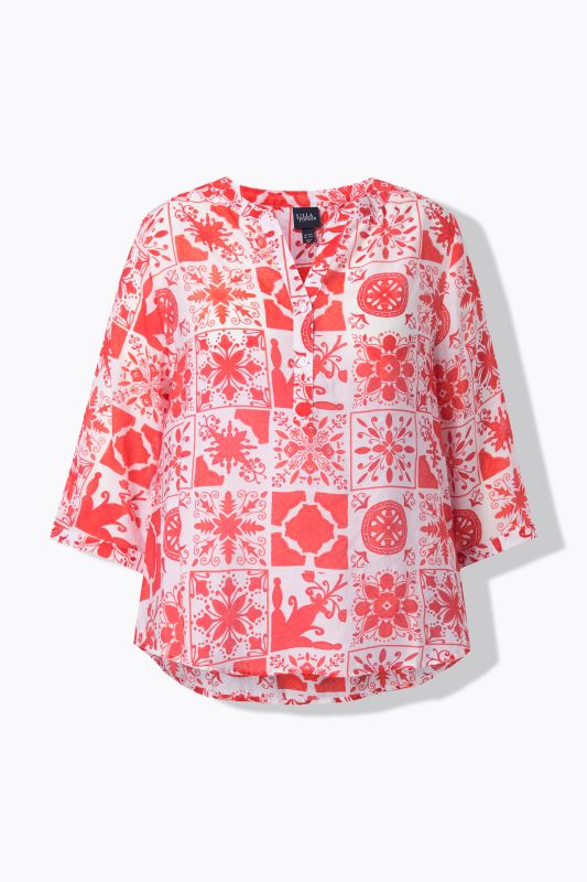 Tile Print 3/4 Sleeve Blouse
