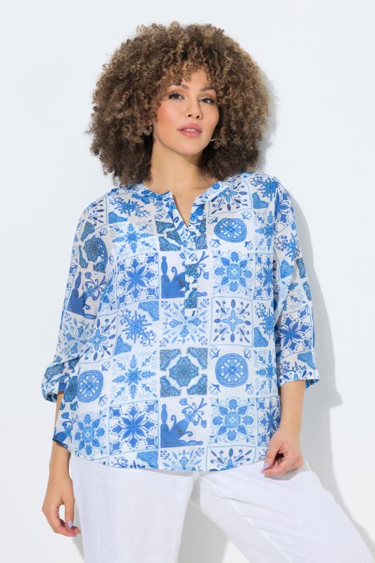 Tile Print 3/4 Sleeve Blouse