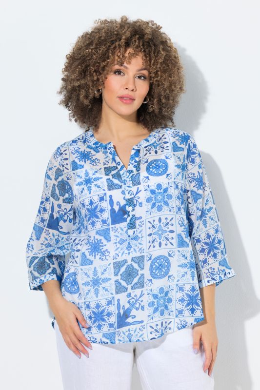 Tile Print 3/4 Sleeve Blouse