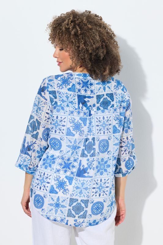 Tile Print 3/4 Sleeve Blouse