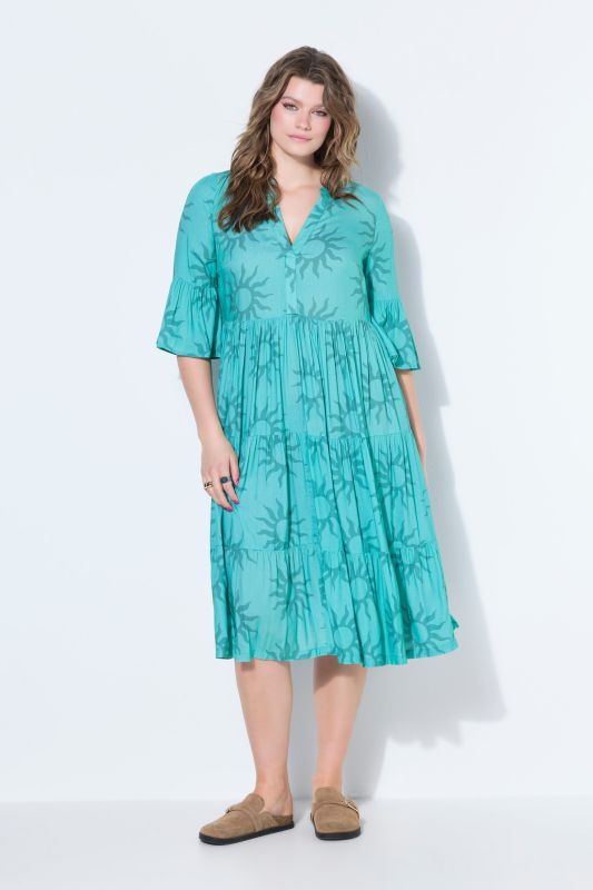 Sun Print Flounce Panel Dress