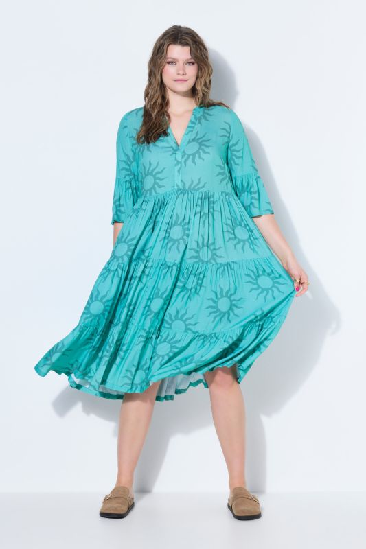 Sun Print Flounce Panel Dress