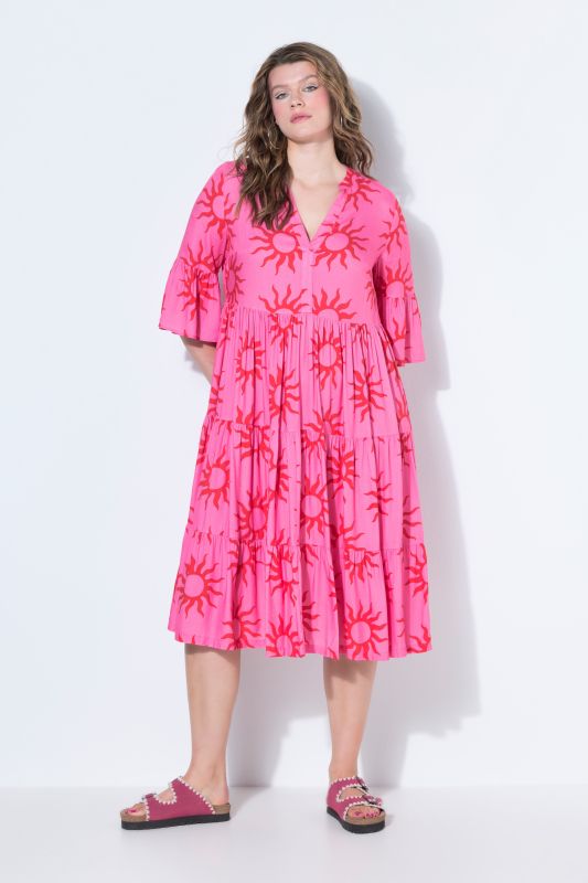 Sun Print Flounce Panel Dress