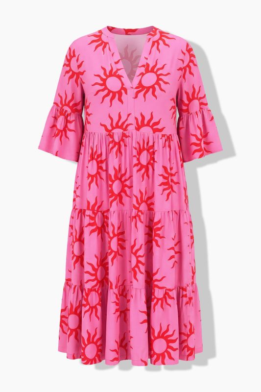 Sun Print Flounce Panel Dress