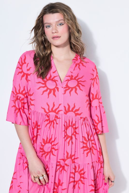Sun Print Flounce Panel Dress