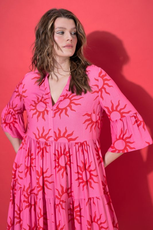 Sun Print Flounce Panel Dress