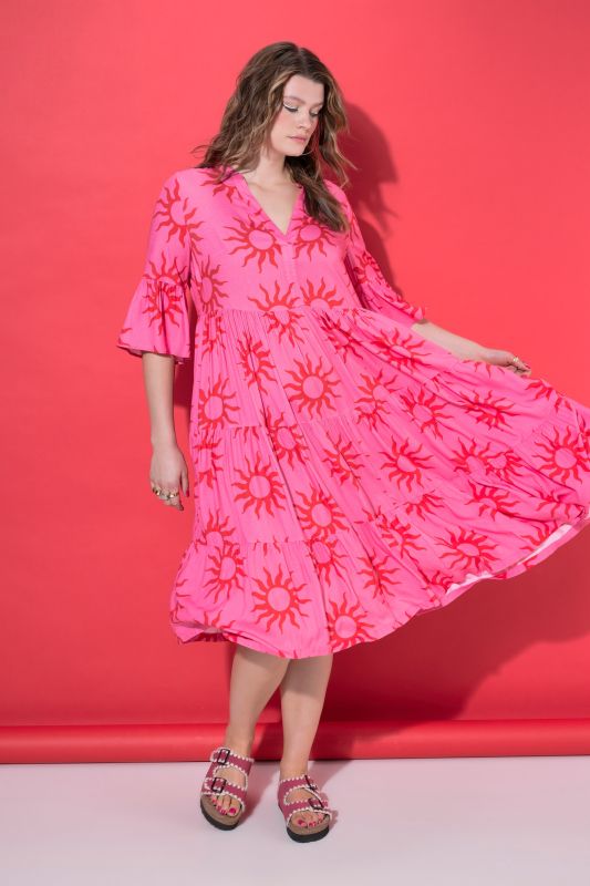 Sun Print Flounce Panel Dress