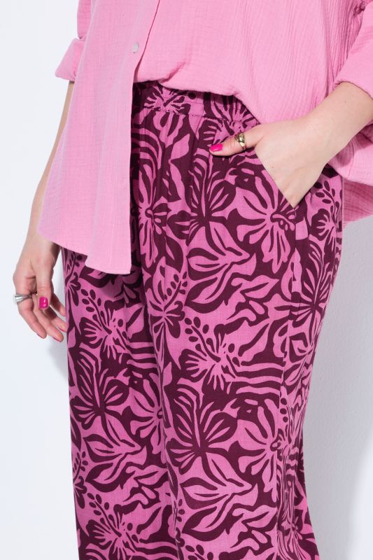Flower Print Elastic Waist Pants