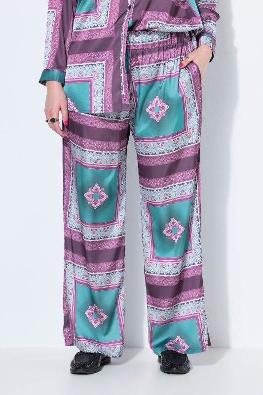 Satin Tile Print Elastic Waist Pants