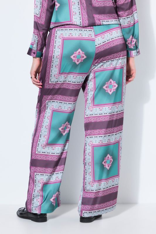Satin Tile Print Elastic Waist Pants