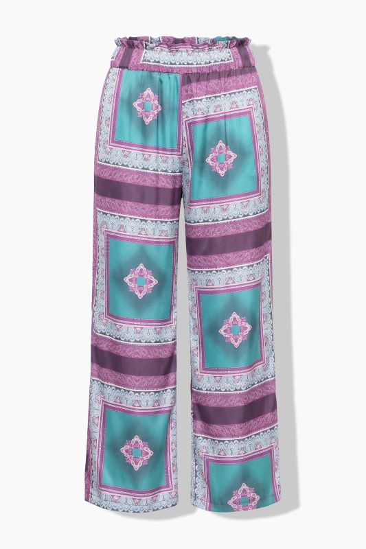 Satin Tile Print Elastic Waist Pants