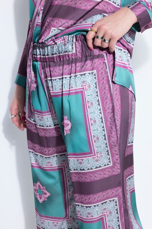 Satin Tile Print Elastic Waist Pants