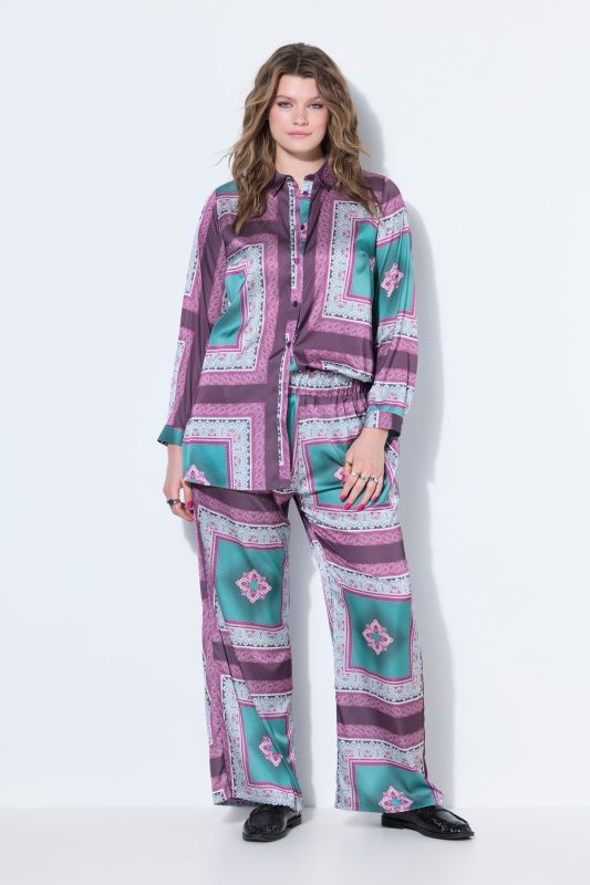 Satin Tile Print Elastic Waist Pants