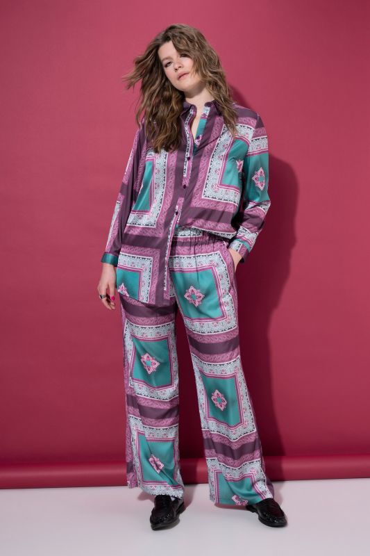 Satin Tile Print Elastic Waist Pants
