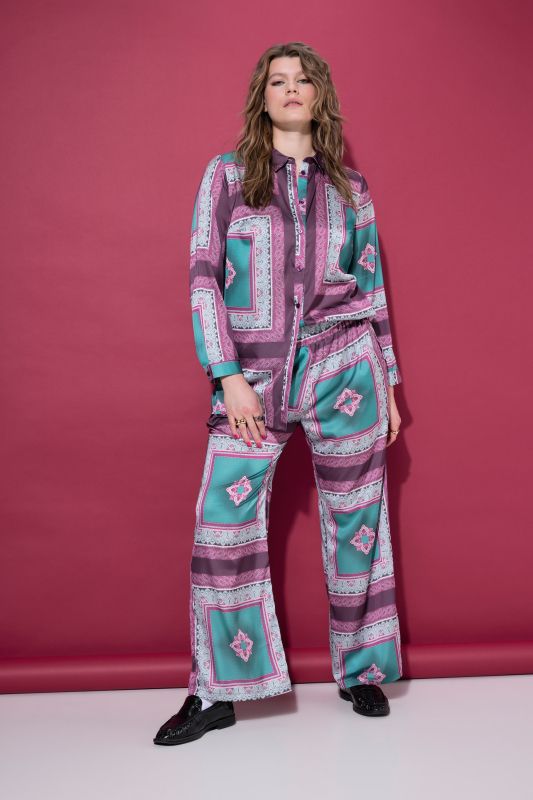 Satin Tile Print Elastic Waist Pants