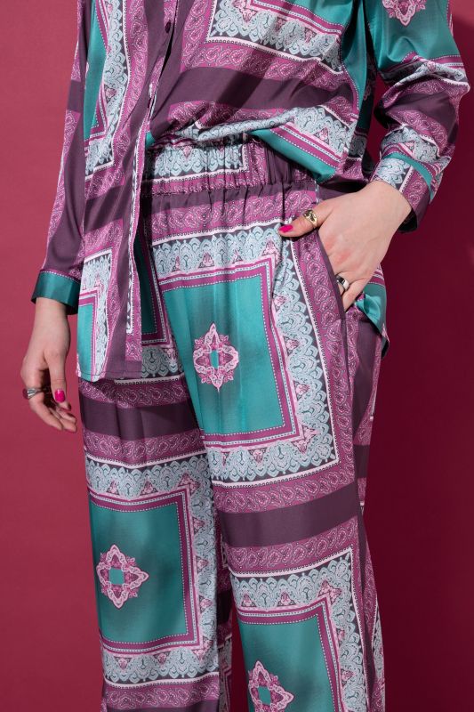 Satin Tile Print Elastic Waist Pants