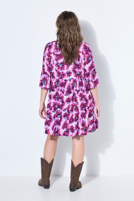 Abstract Flower Print Flounce Dress